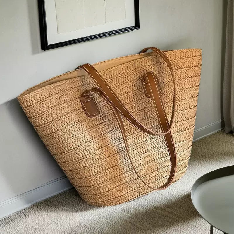 Large Straw Beach Tote Bag for Summer Adventures - Cherished Harbor Gifts