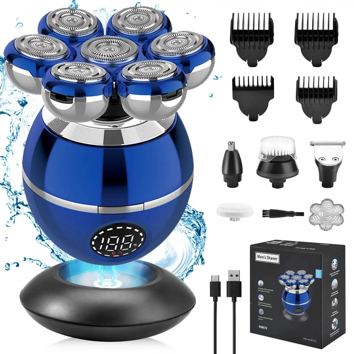 Waterproof Electric Head Shaver for Men with Digital Display by TED