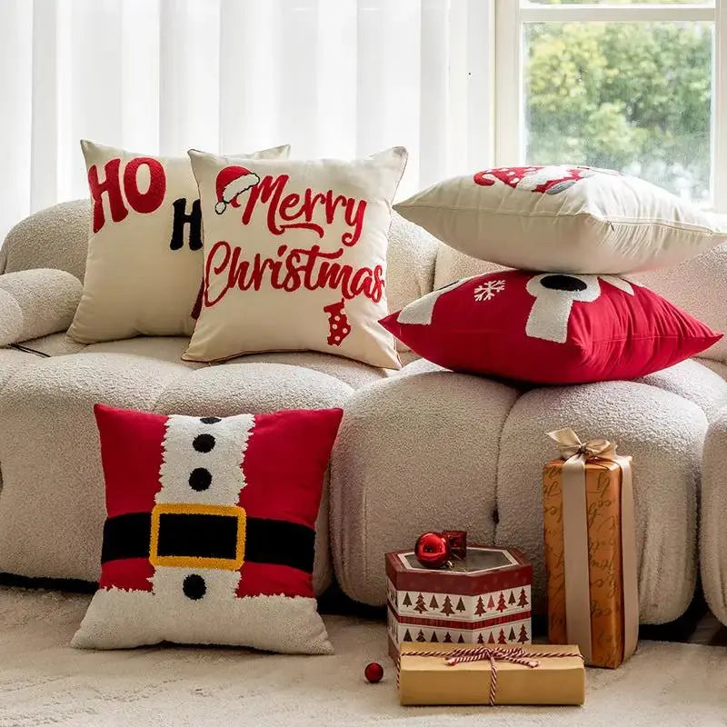 Christmas Embroidered Pillow Cover 18x18 | Santa, Reindeer & HOHOHO Holiday Cushion Cover by Cherished Harbor Gifts by EPR
