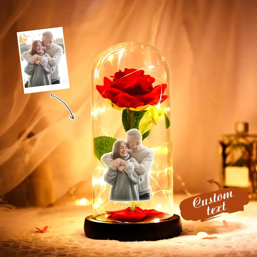 Custom Rose Gift - LED Night Light with Eternal Red Rose by Inkedjoy