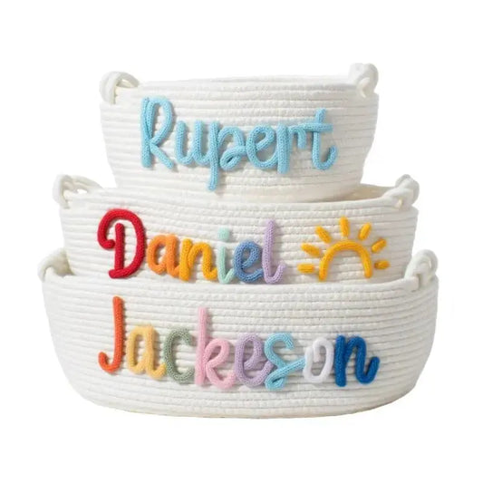 Personalized Cotton Rope Toy & Book Storage Basket | Custom Name Oval Gift Basket by TED