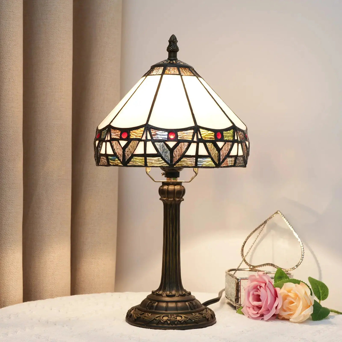 Tiffany-Style Stained Glass Table Lamp | Vintage Resin Accent Light by TED