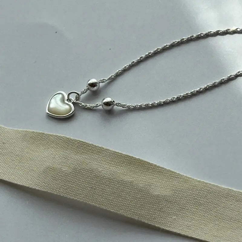Mothers Day Adjustable Mother-of-Pearl Heart Silver Bracelet