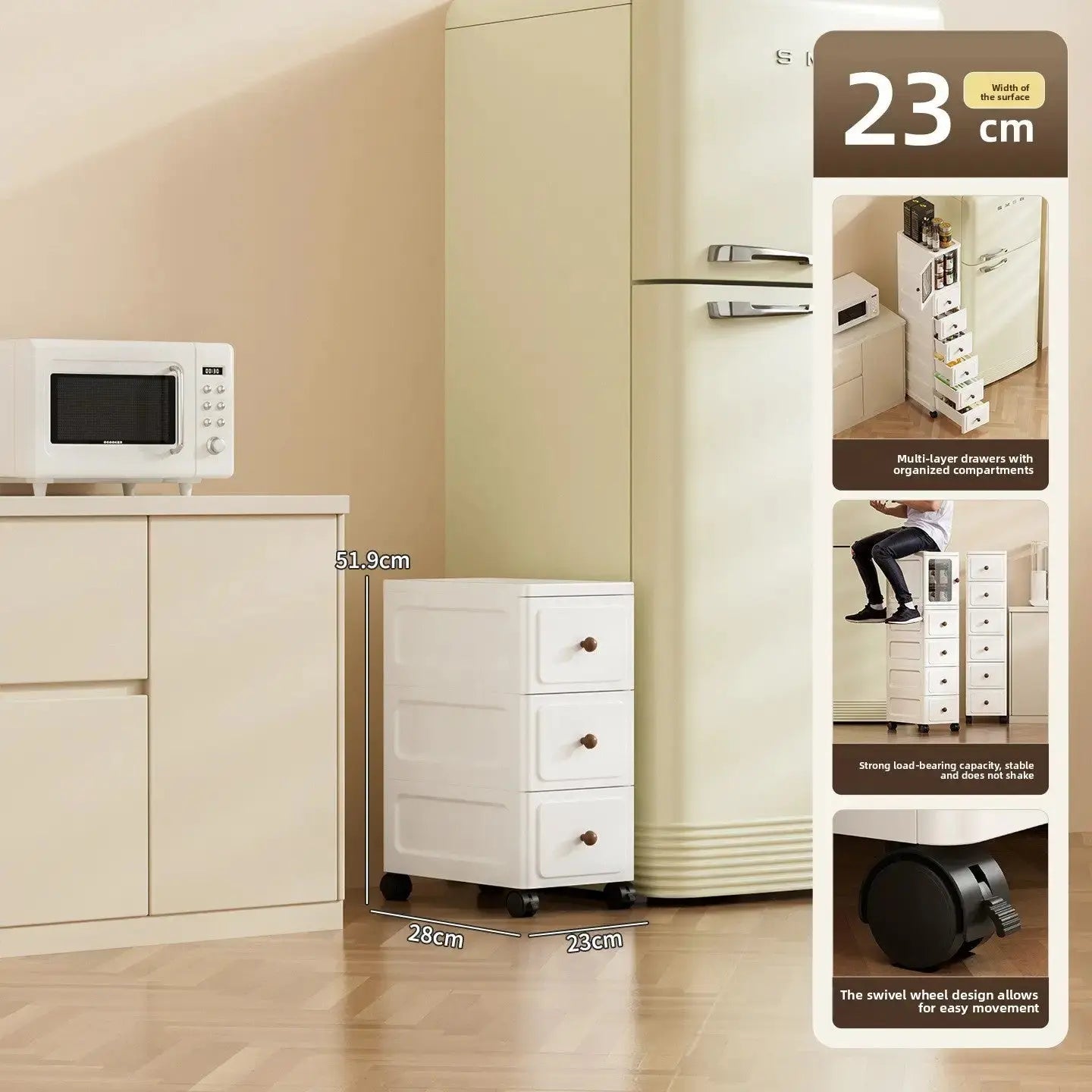 9.1-Inch Slim Rolling Storage Cabinet | 3-7 Tier Narrow Organizer with Drawers by TED