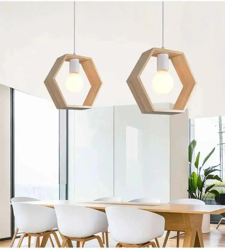Nordic Geometric Wooden Pendant Lighting by TED