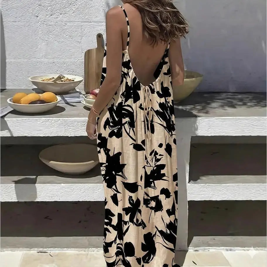 Women’s Backless Leopard Print Maxi Dress | Loose Sleeveless Vacation Dress Sizes S–5XL by TED
