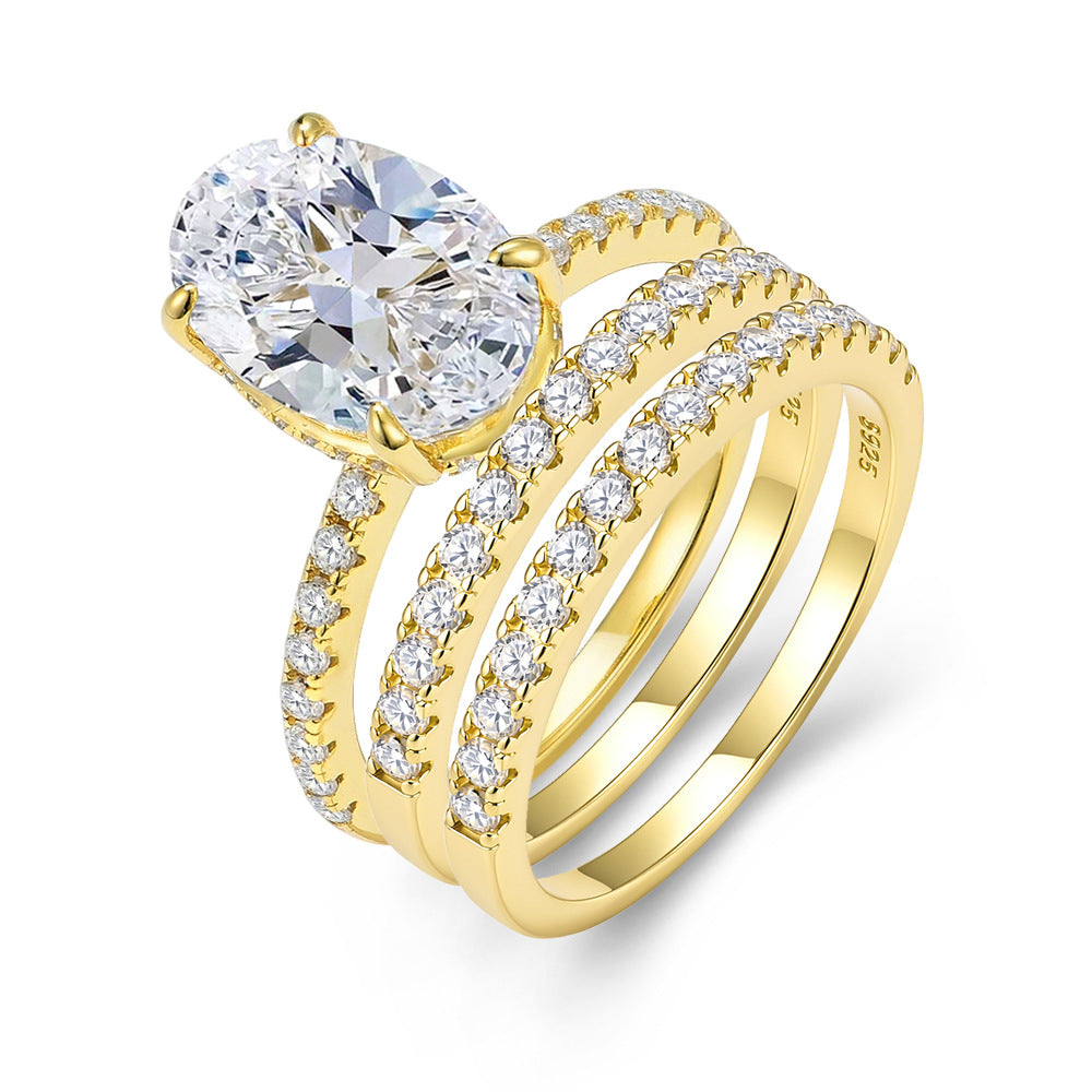 Oval Zircon Engagement Ring - Stackable Wedding Band Set - Cherished Harbor Gifts