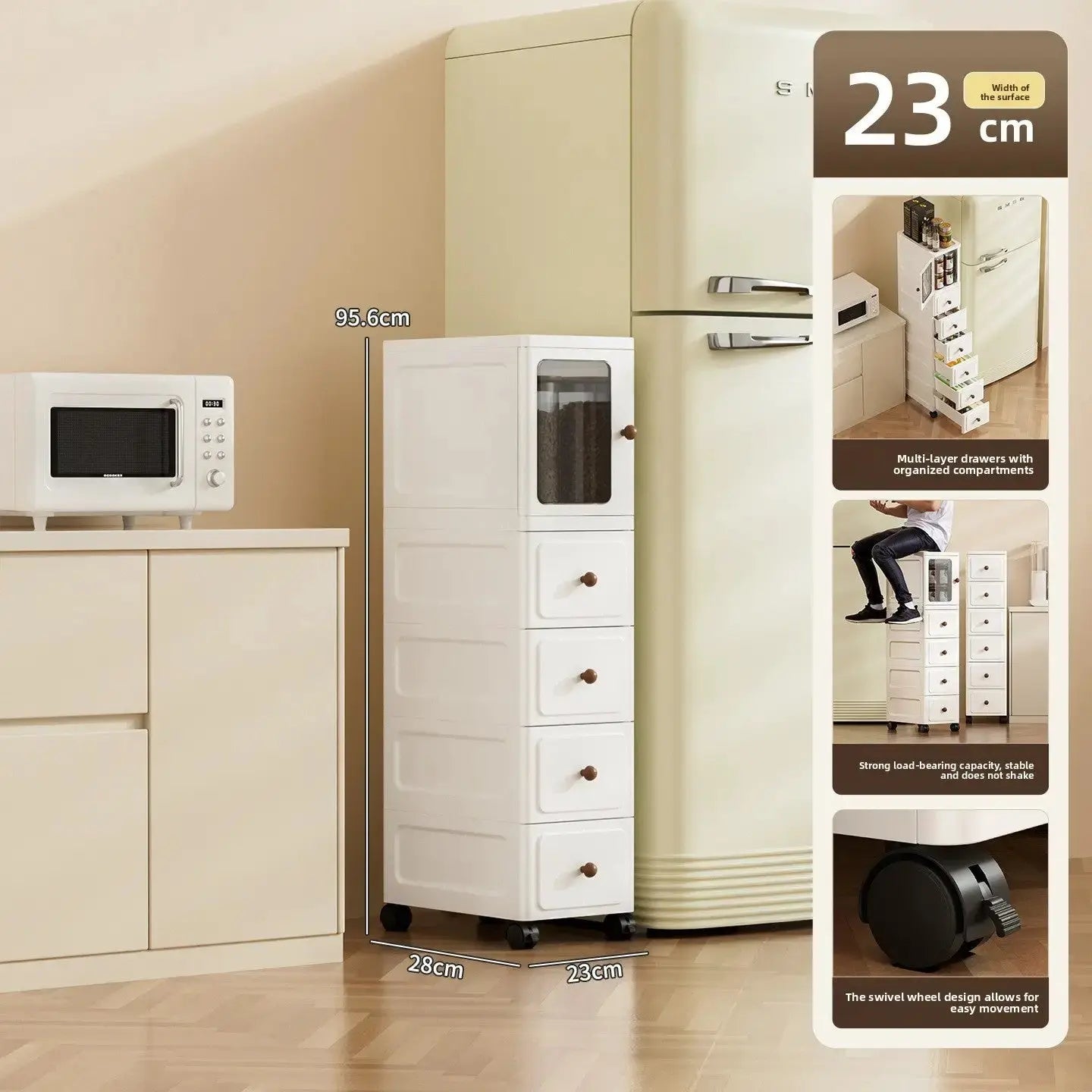 9.1-Inch Slim Rolling Storage Cabinet | 3-7 Tier Narrow Organizer with Drawers by TED