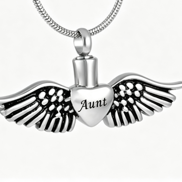 Personalized Memorial Urn Necklace with Angel Wings Design - Cherished Harbor Gifts