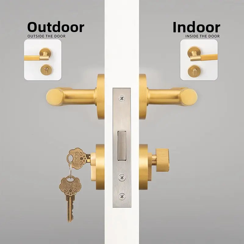 American brass indoor golden bedroom door lock split door lock antique brass wooden door handle lock