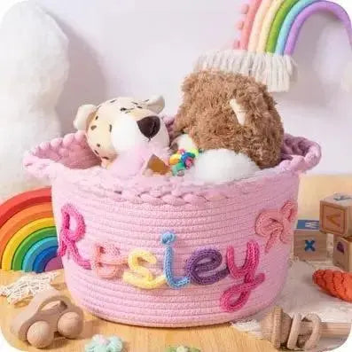 Personalized Round Cotton Rope Storage Basket | Custom Name Woven Organizer by TED