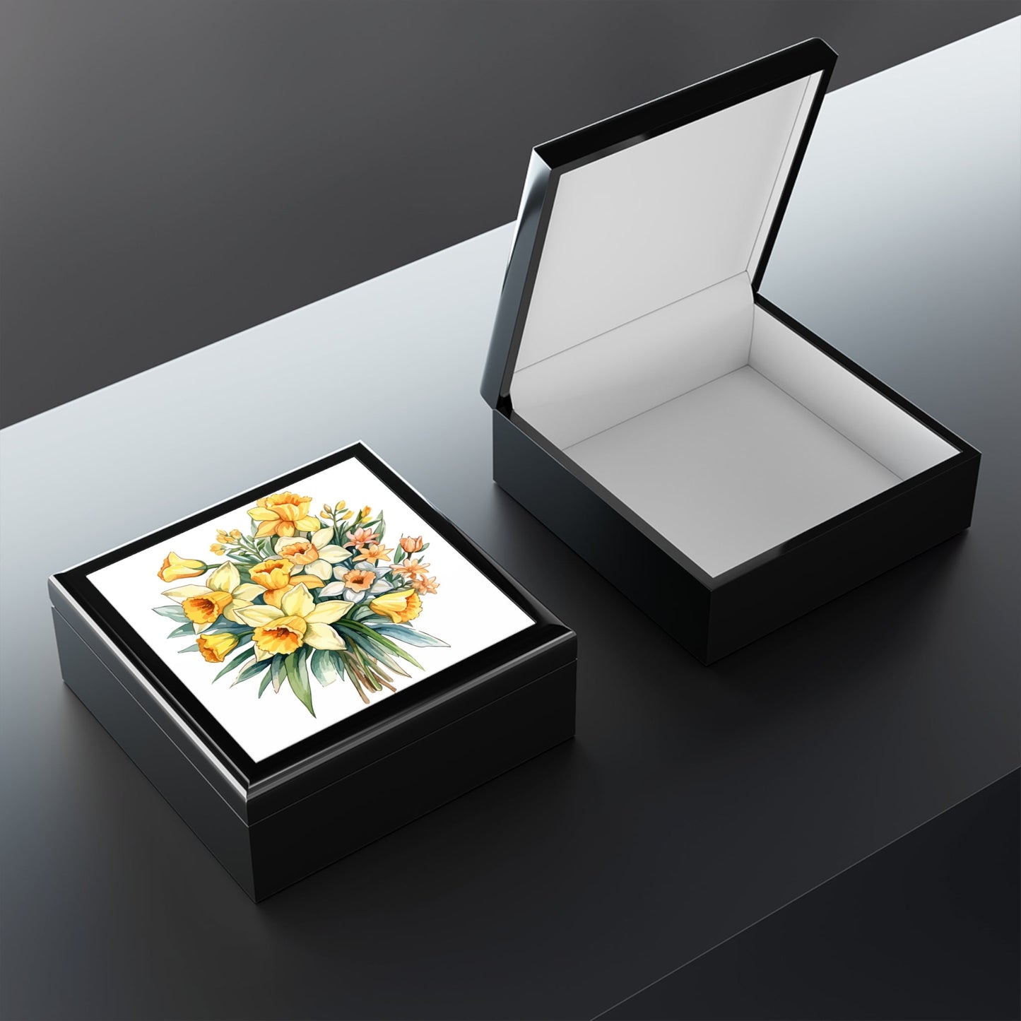 Daffodil Bouquet Jewelry Box - Handcrafted Floral Keepsake with Soft Felt Lining - Cherished Harbor Gifts