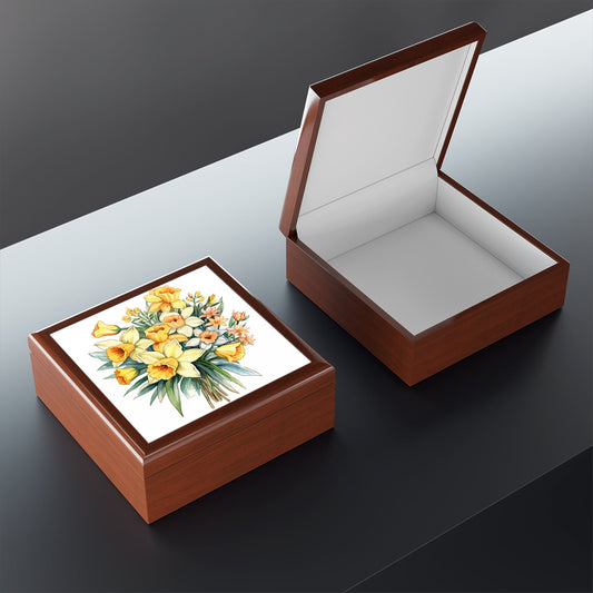 Daffodil Bouquet Jewelry Box - Handcrafted Floral Keepsake with Soft Felt Lining - Cherished Harbor Gifts