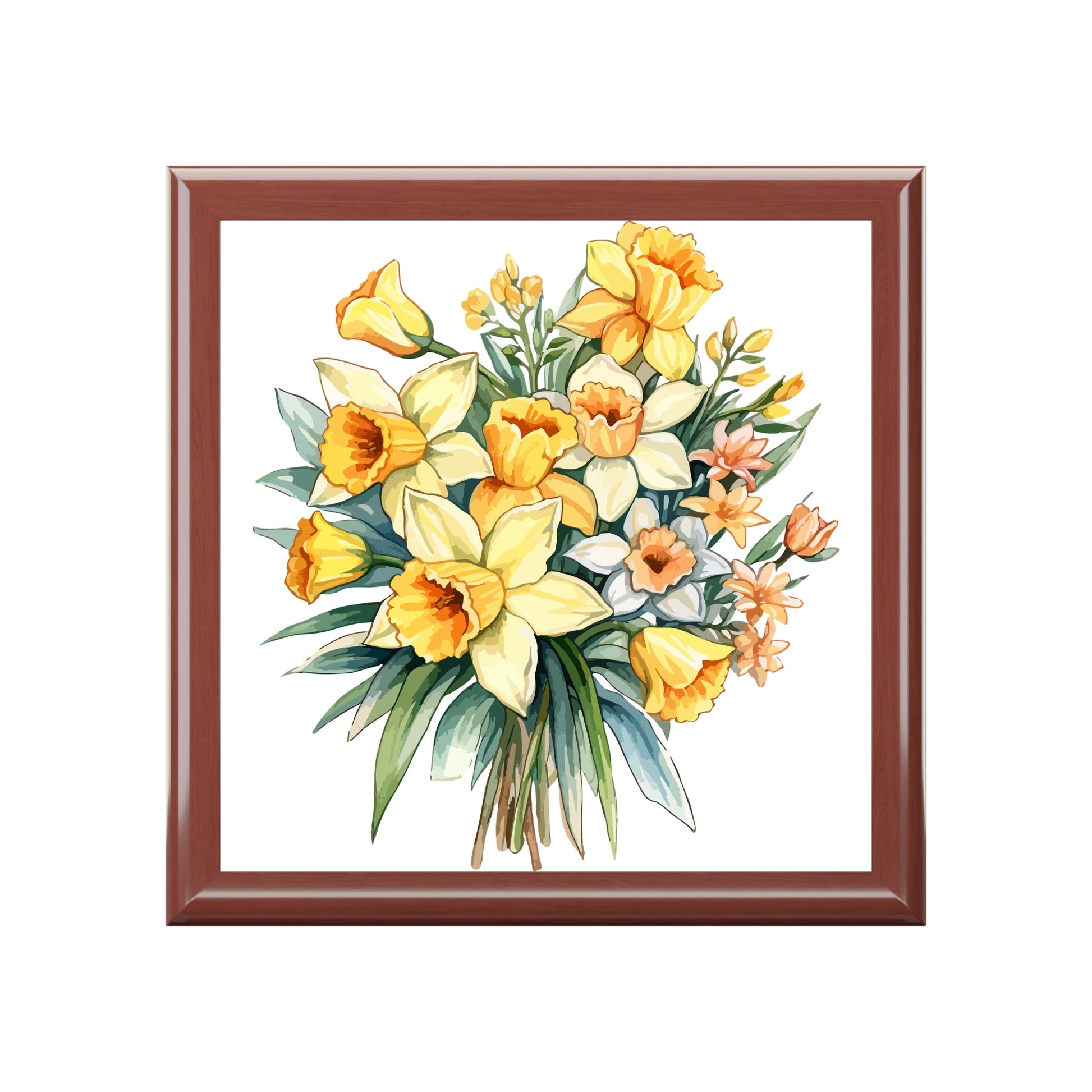 Daffodil Bouquet Jewelry Box - Handcrafted Floral Keepsake with Soft Felt Lining - Cherished Harbor Gifts