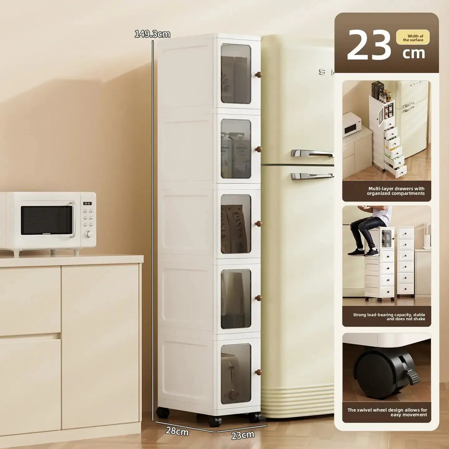 9.1-Inch Slim Rolling Storage Cabinet | 3-7 Tier Narrow Organizer with Drawers by TED