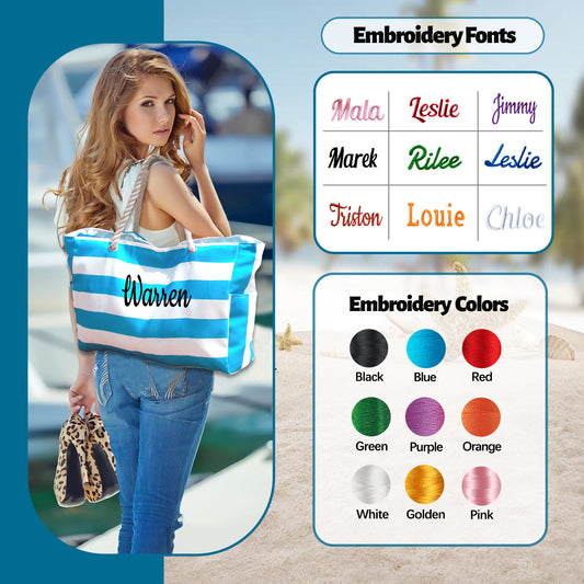 Personalized Embroidered Beach Bag | Custom Large Capacity Oxford Tote for Travel, Pool & Vacation - Cherished Harbor Gifts