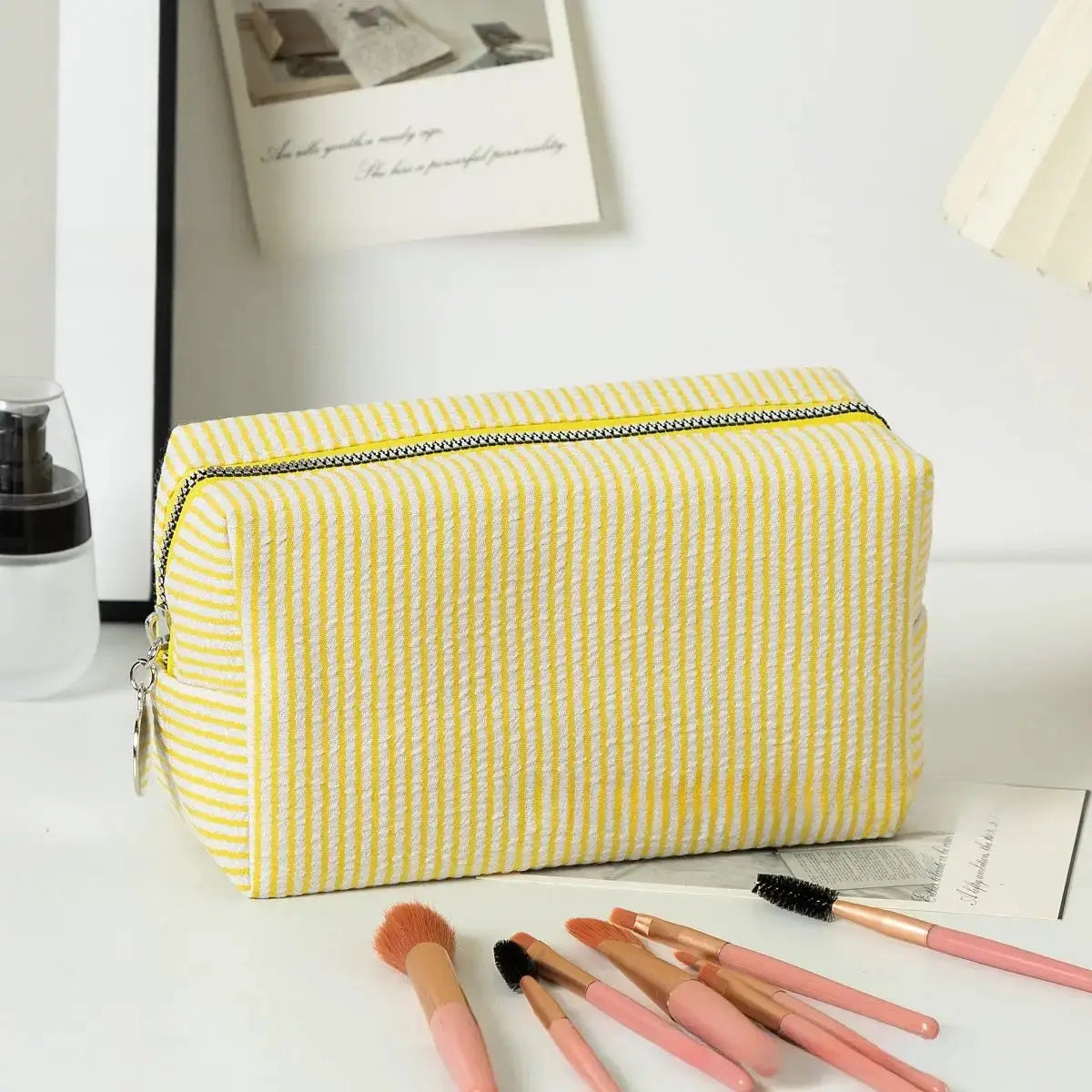 Personalized Embroidered Striped Seersucker Cosmetic Bag | Custom Makeup & Travel Pouch by TED