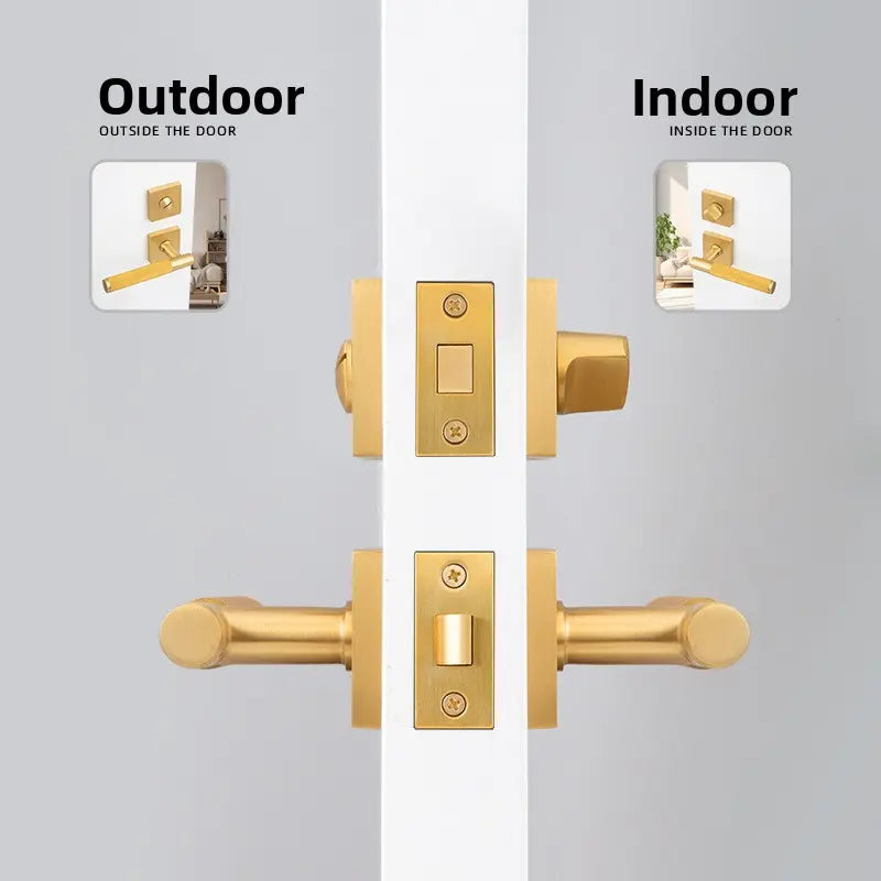 American brass indoor golden bedroom door lock split door lock antique brass wooden door handle lock