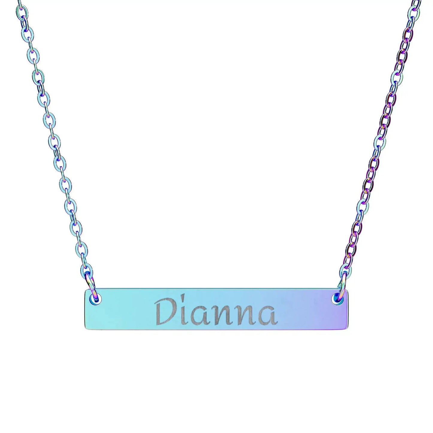 Personalized name necklace Dianna in iridescent finish with a delicate chain.