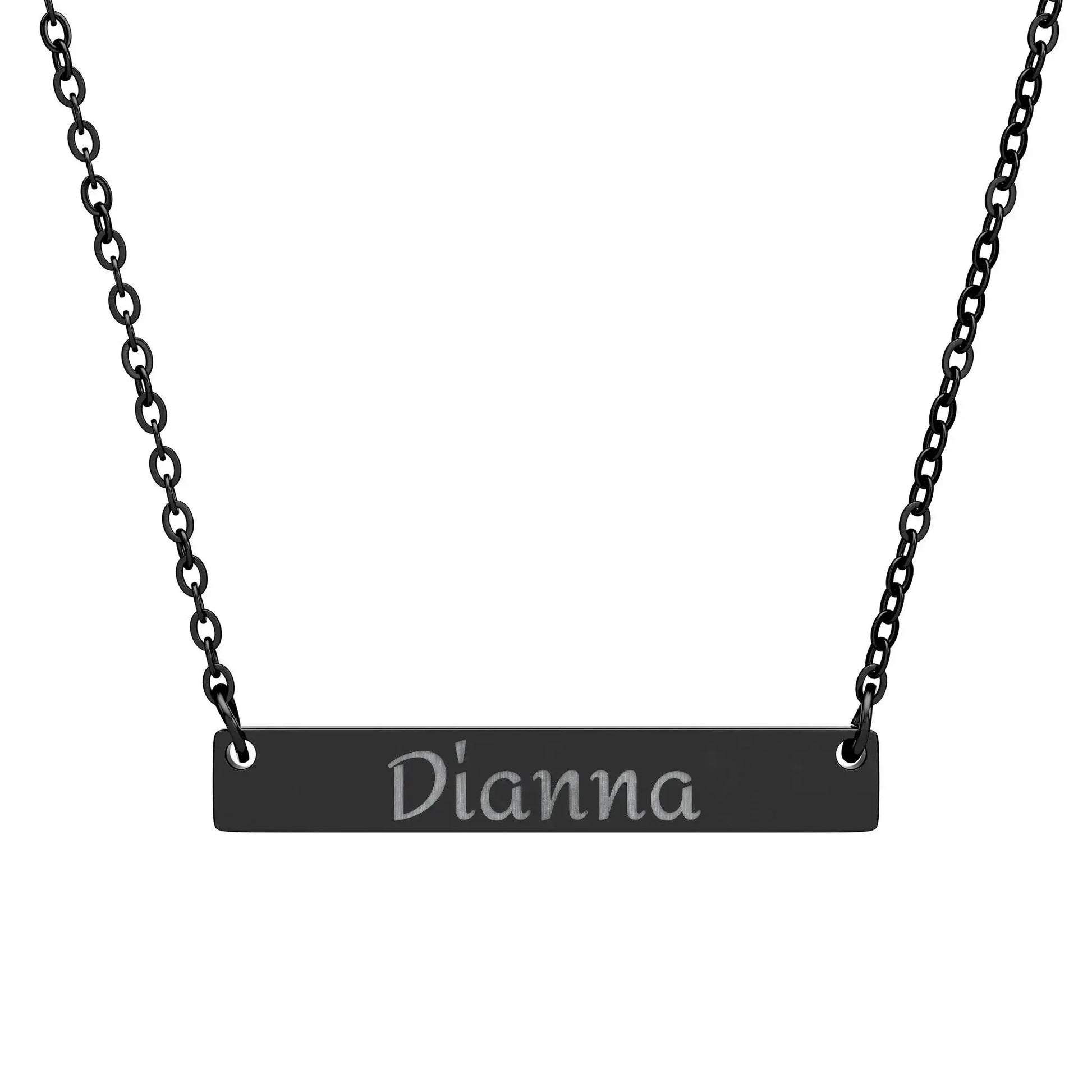 Dianna personalized necklace with a sleek black bar and chain design.