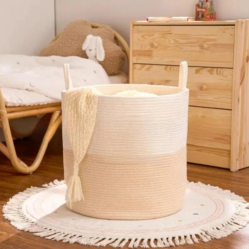 Personalized Foldable Cotton Rope Laundry Basket | Custom Home Storage Organizer by TED