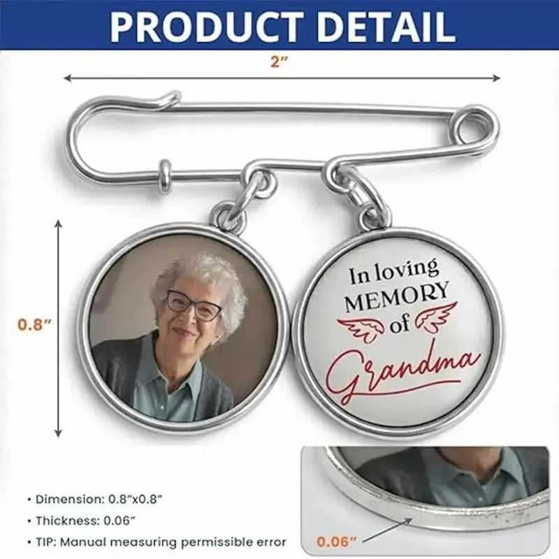 Personalized Memorial Photo Brooch | Custom Remembrance Picture Pendant Pin by TED
