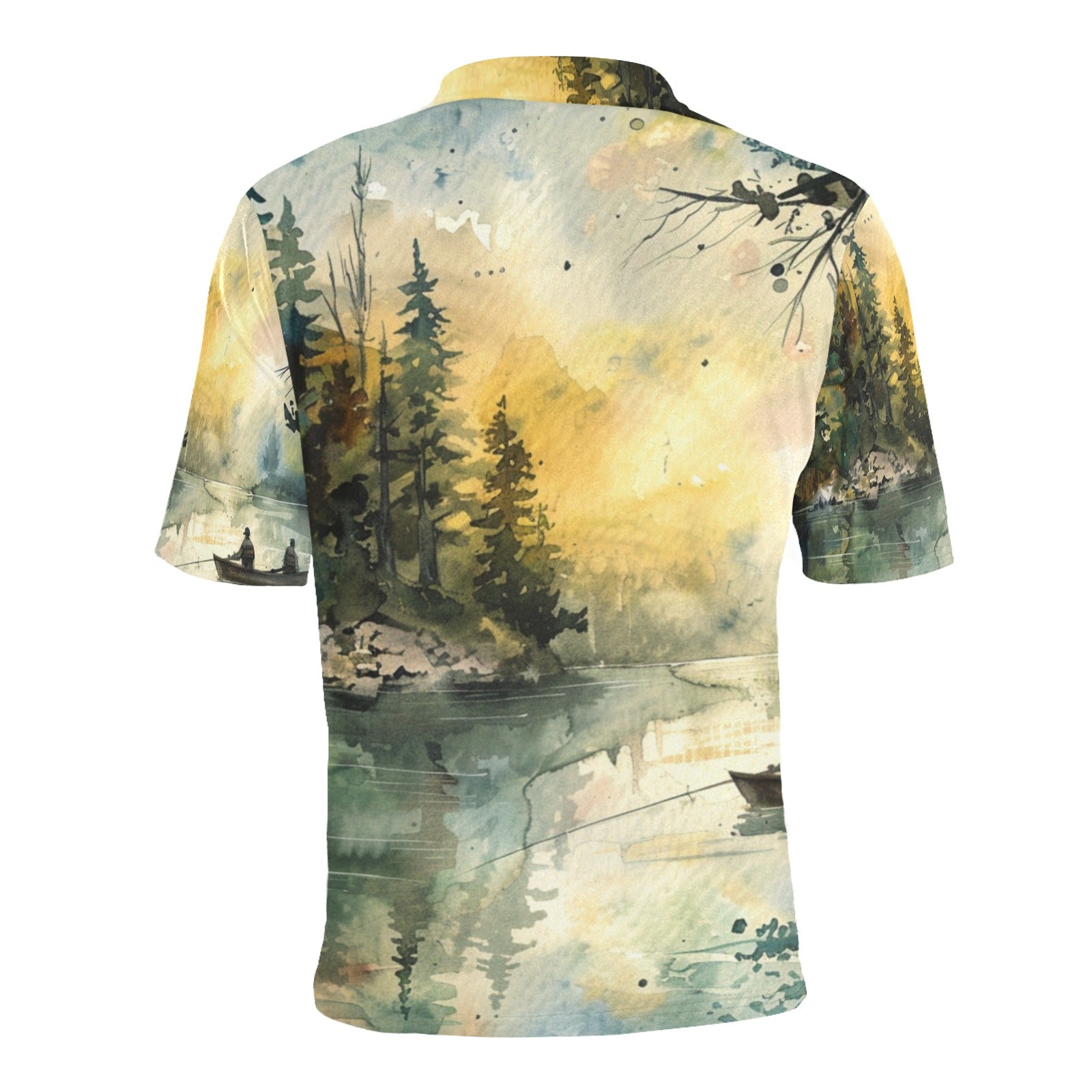men's fishing polo shirt Fishing Scene Men's All Over Print Polo Shirt | Lightweight Polyester Casual Golf Shirt - Cherished Harbor Gifts