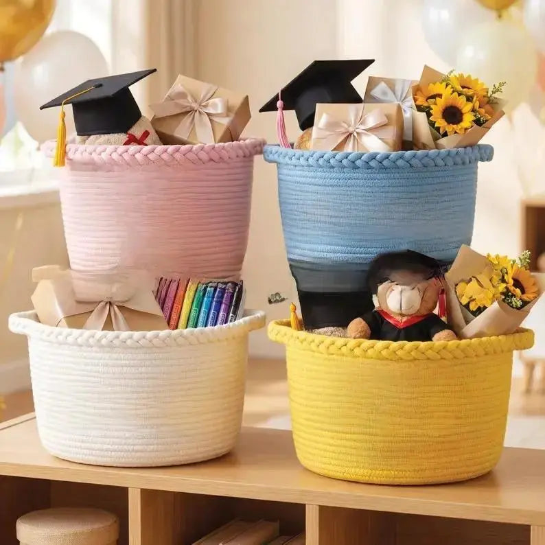 Personalized Round Cotton Rope Storage Basket | Custom Name Woven Organizer by TED