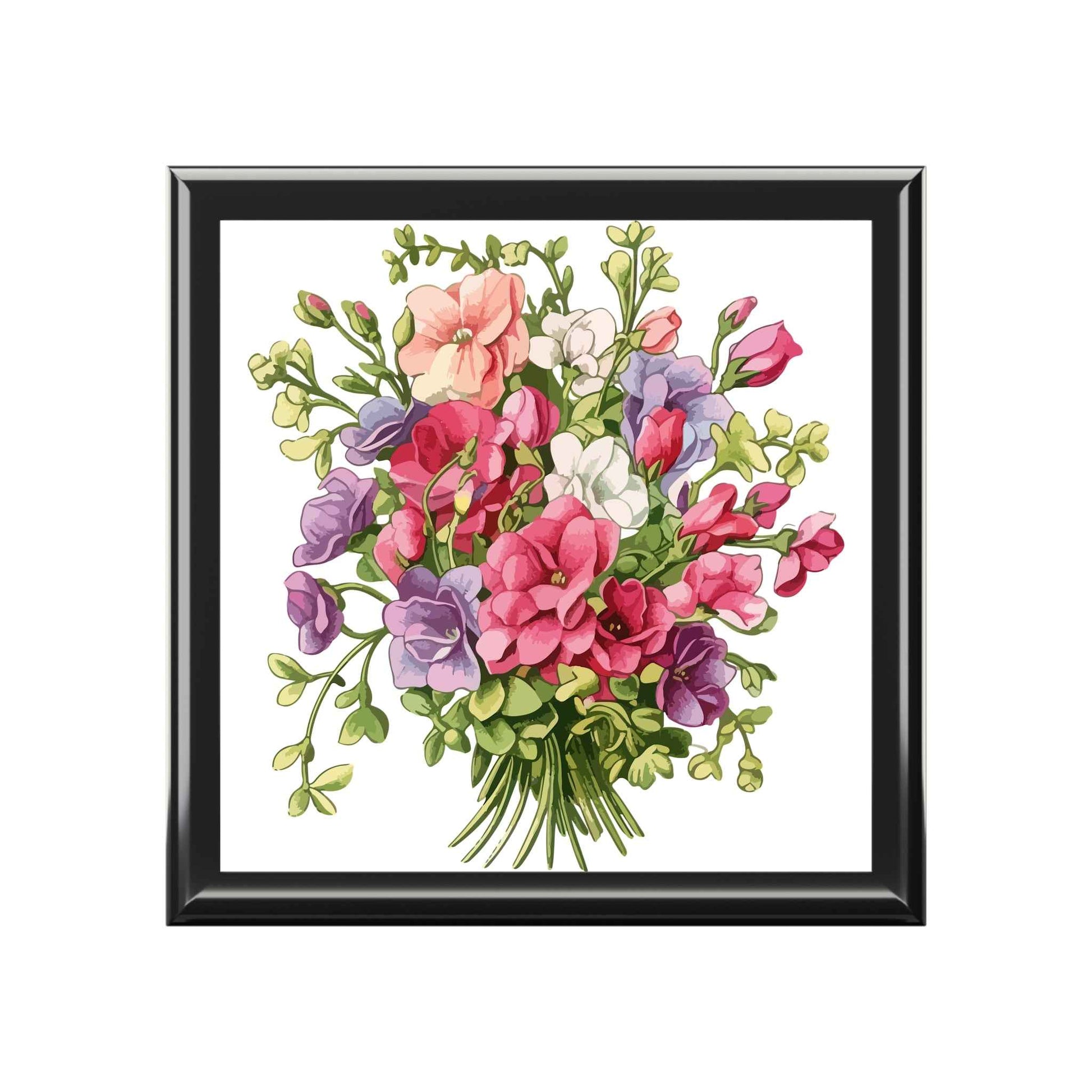 Elegant Floral Bouquet Jewelry Box For Rings & Keepsakes - Pink & Purple Floral Design - Cherished Harbor Gifts