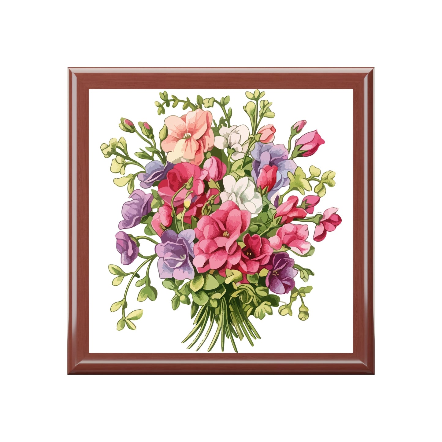 Elegant Floral Bouquet Jewelry Box For Rings & Keepsakes - Pink & Purple Floral Design - Cherished Harbor Gifts
