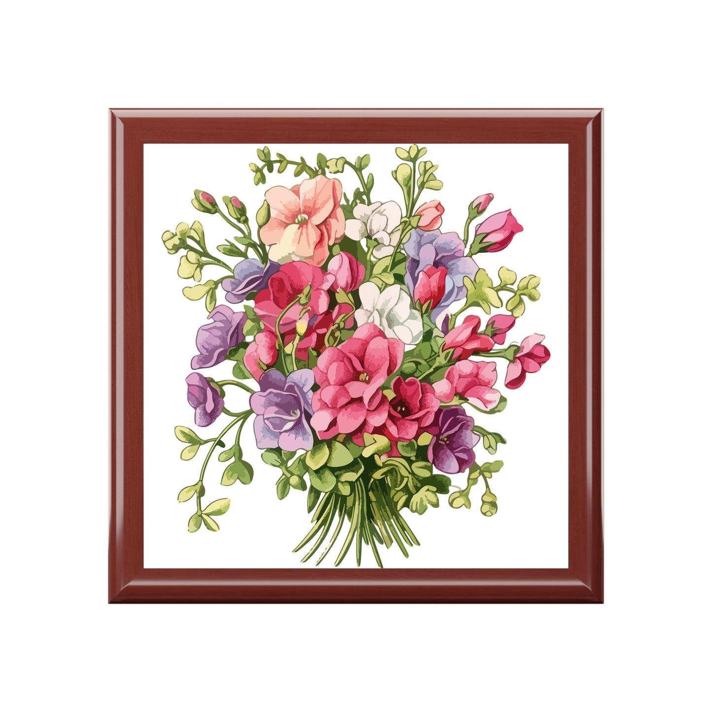 Elegant Floral Bouquet Jewelry Box For Rings & Keepsakes - Pink & Purple Floral Design - Cherished Harbor Gifts