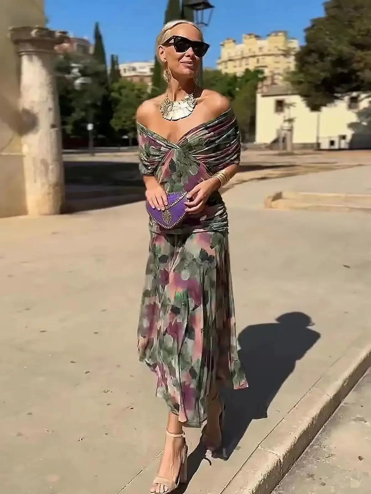 Womens Floral Mesh Print Maxi Dress | V-Neck Vacation Dress Sizes S-2XL by TED