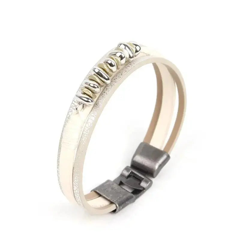 Unisex Multi-Layer Leather Bracelet | Hand-Woven Geometric Casual Wristband by TED