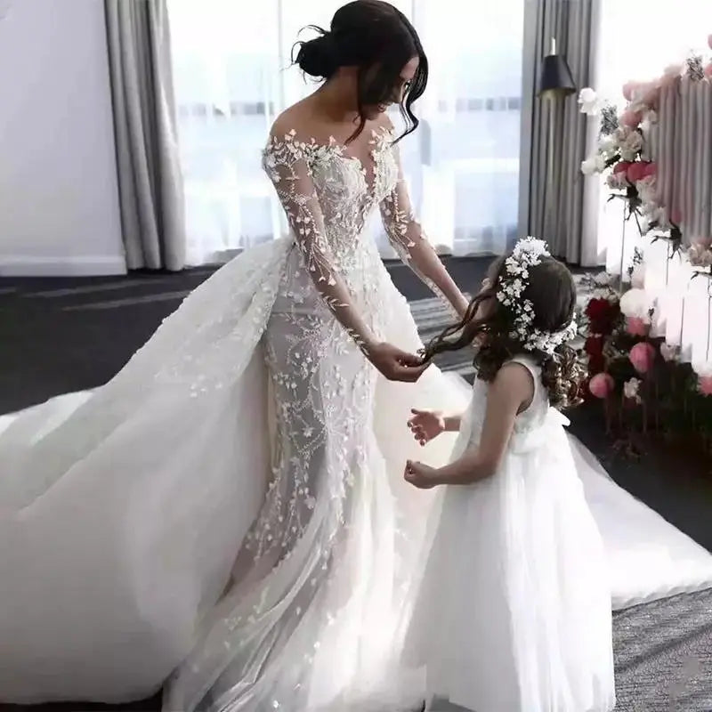Elegant Off-Shoulder Mermaid Wedding Gown with Long Train by TED