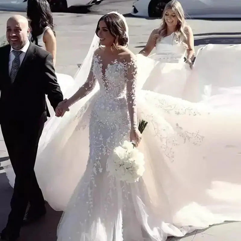 Elegant Off-Shoulder Mermaid Wedding Gown with Long Train by TED