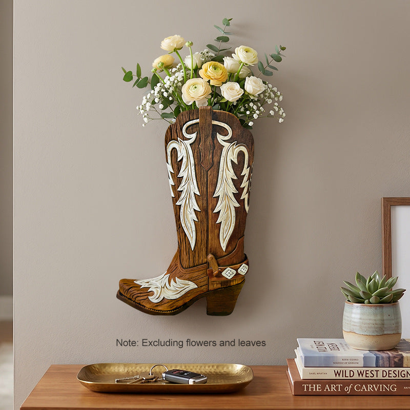 Cowboy Boot Vase Decor for Rustic Home Wall Art - Cherished Harbor Gifts