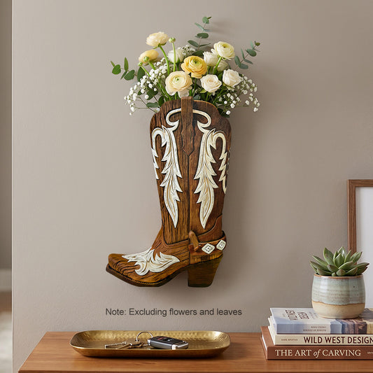Cowboy Boot Vase Decor for Rustic Home Wall Art - Cherished Harbor Gifts