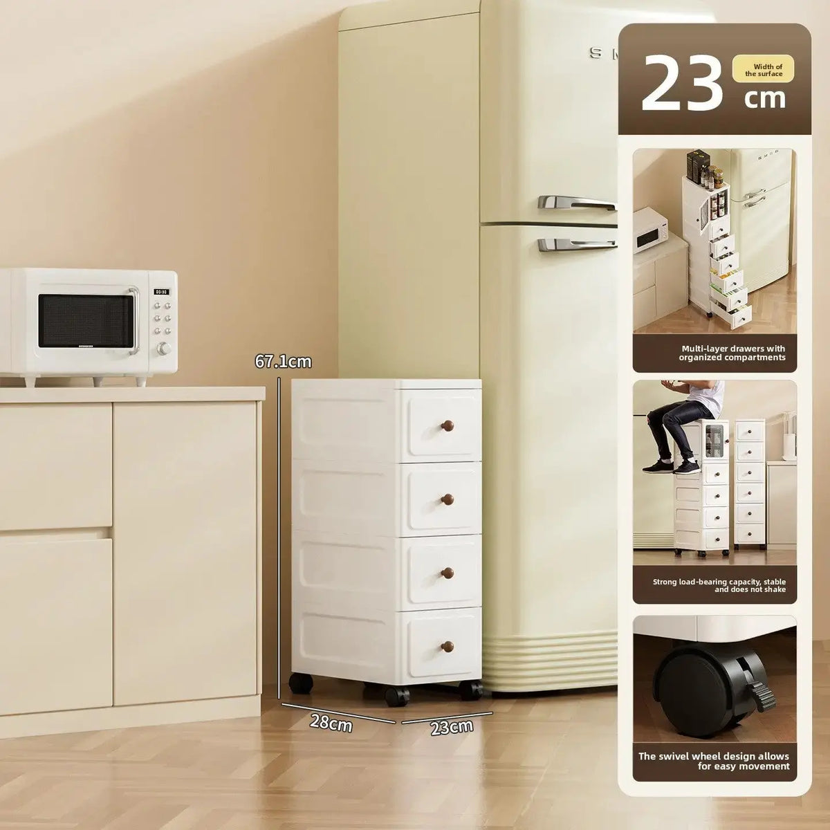 9.1-Inch Slim Rolling Storage Cabinet | 3-7 Tier Narrow Organizer with Drawers by TED