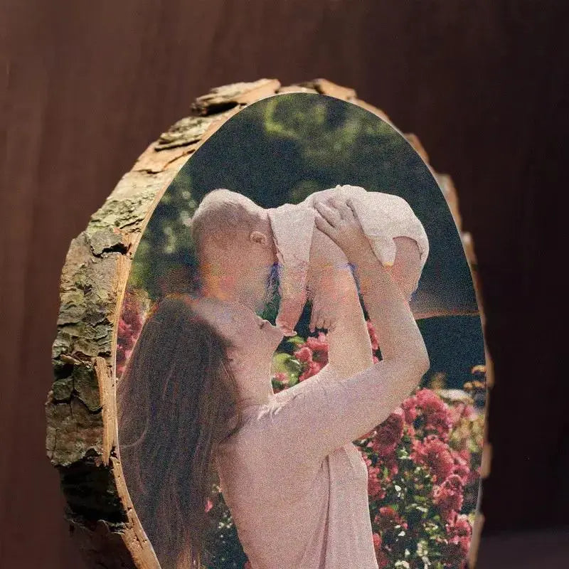 Personalized Round Wooden Photo Frame | Custom Photo Natural Wood Keepsake by TED