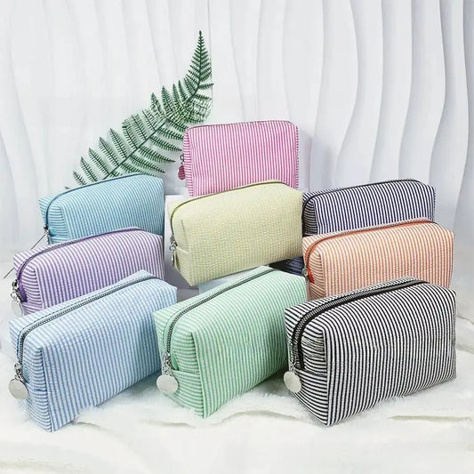 Personalized Embroidered Striped Seersucker Cosmetic Bag | Custom Makeup & Travel Pouch by TED