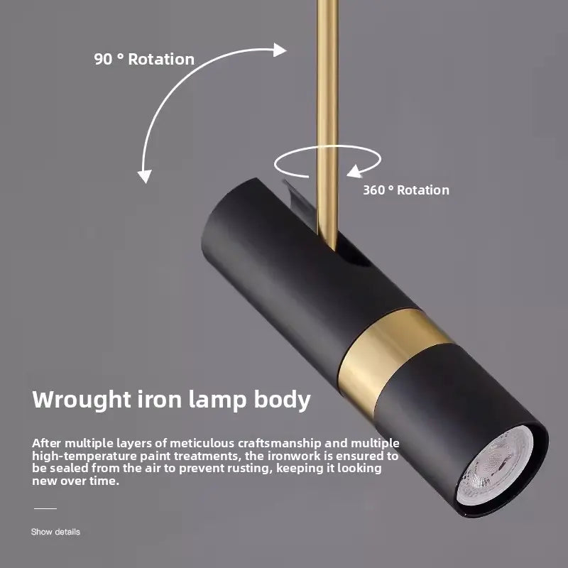Nordic Minimalist Rotating Iron Bedside Chandelier for Bar Restaurant Bedroom