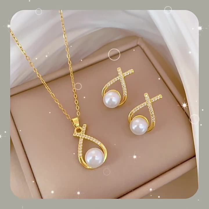 Elegant Pearl Necklace Set with Matching Earrings for Her - Cherished Harbor Gifts