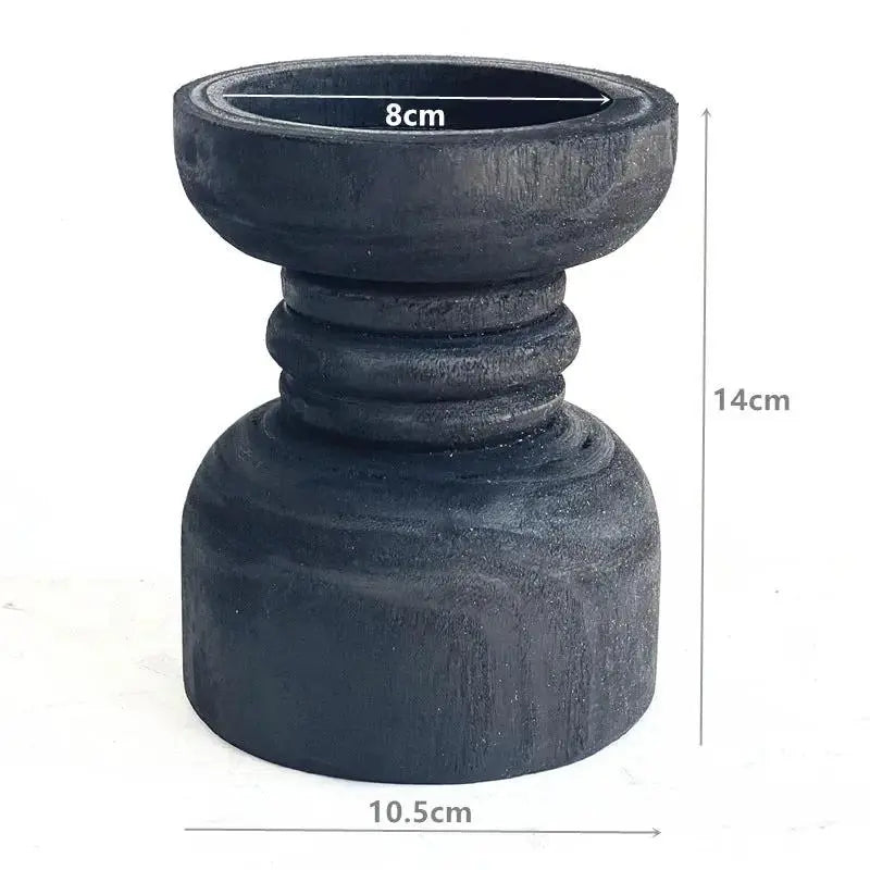 Handcrafted Wooden Candle Holder | Rustic Black Wood Home Decor with Optional Glass Dome by TED