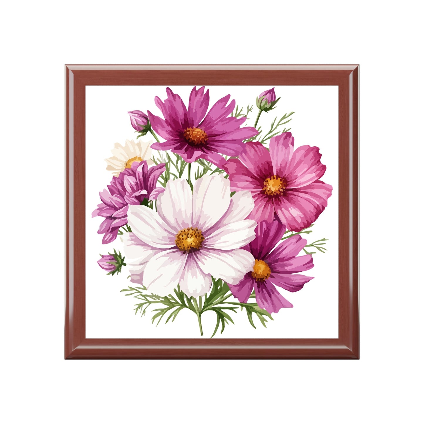 Floral Cosmos Handcrafted Keepsake Box - Glossy Pink Wildflower Keepsake for Rings & Treasures - Cherished Harbor Gifts