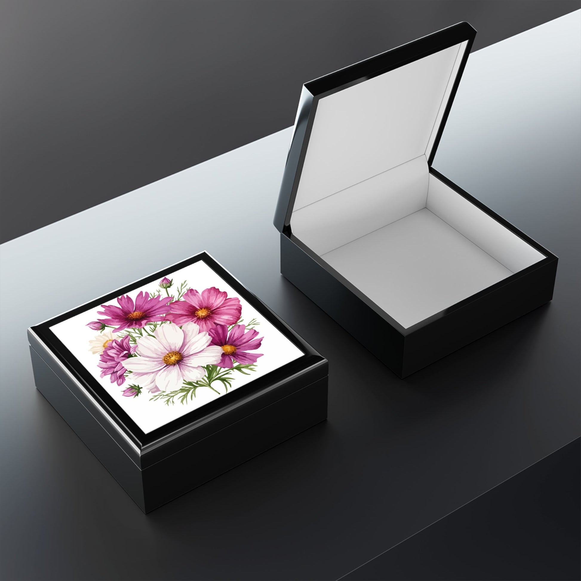 Floral Cosmos Handcrafted Keepsake Box - Glossy Pink Wildflower Keepsake for Rings & Treasures - Cherished Harbor Gifts