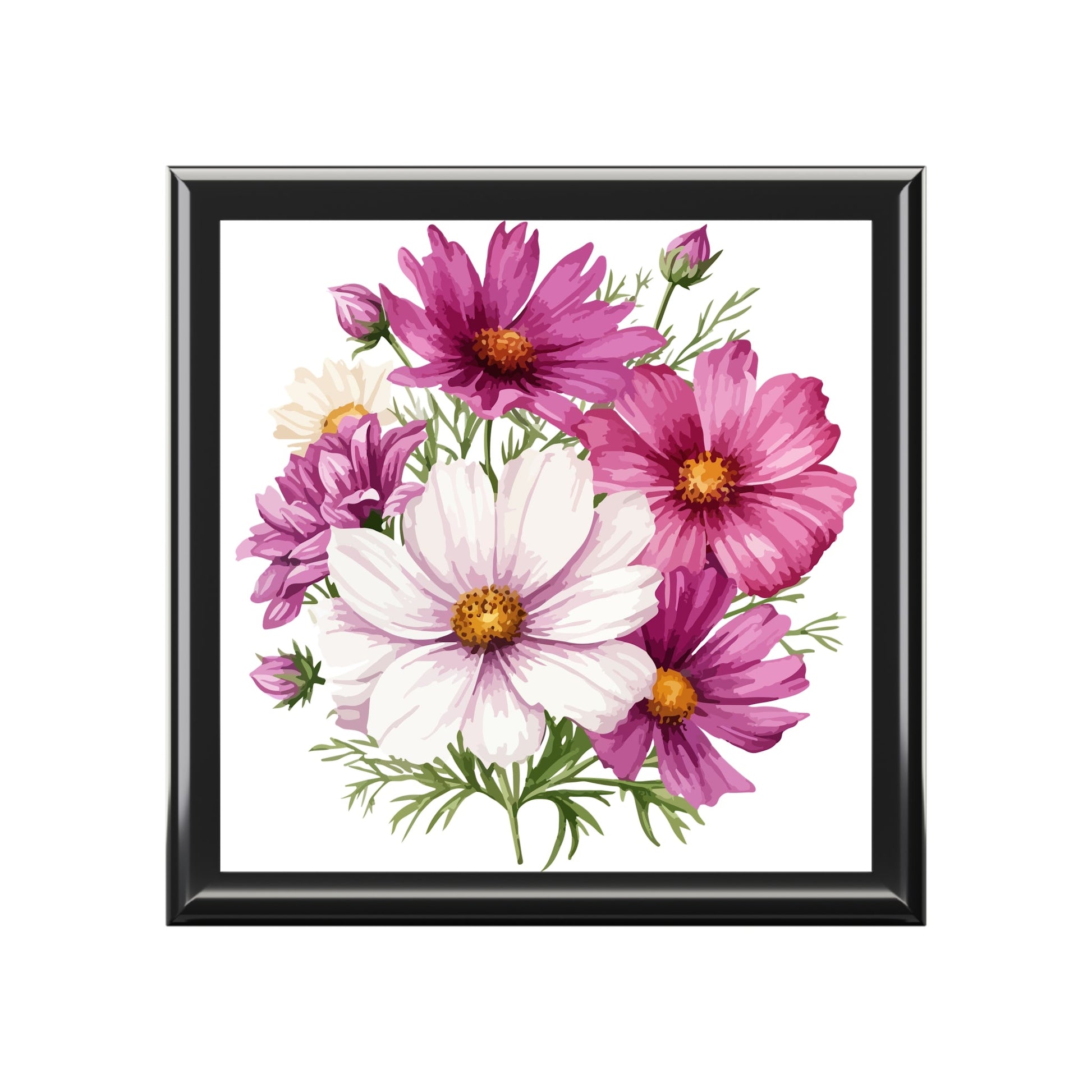 Floral Cosmos Handcrafted Keepsake Box - Glossy Pink Wildflower Keepsake for Rings & Treasures - Cherished Harbor Gifts