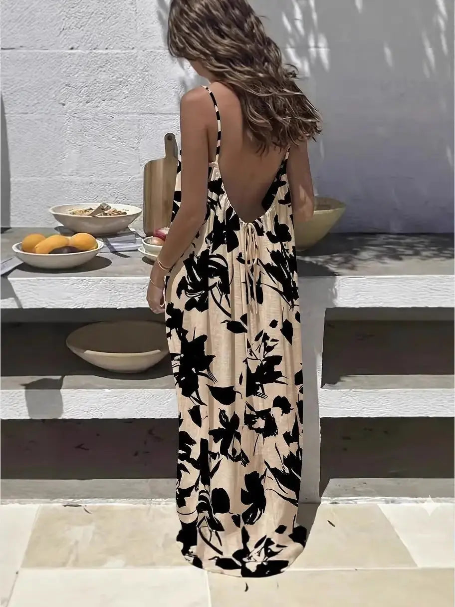 Women’s Backless Leopard Print Maxi Dress | Loose Sleeveless Vacation Dress Sizes S–5XL by TED