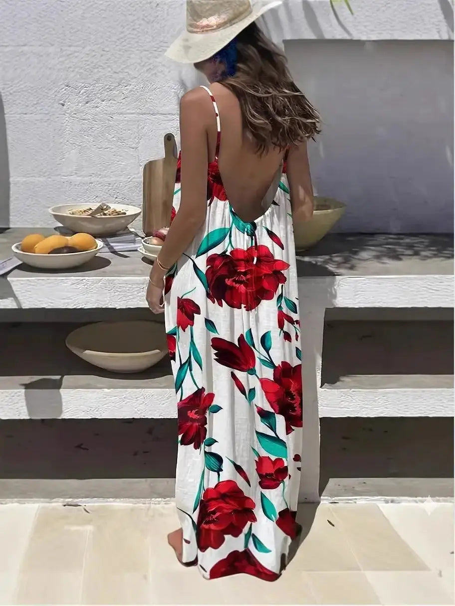 Women’s Backless Leopard Print Maxi Dress | Loose Sleeveless Vacation Dress Sizes S–5XL by TED