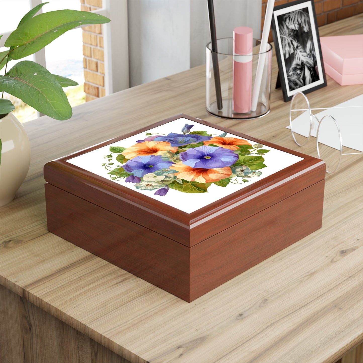 Floral Pansy Jewelry Box — Hand-Painted BOHO Jewelry Organizer - Cherished Harbor Gifts
