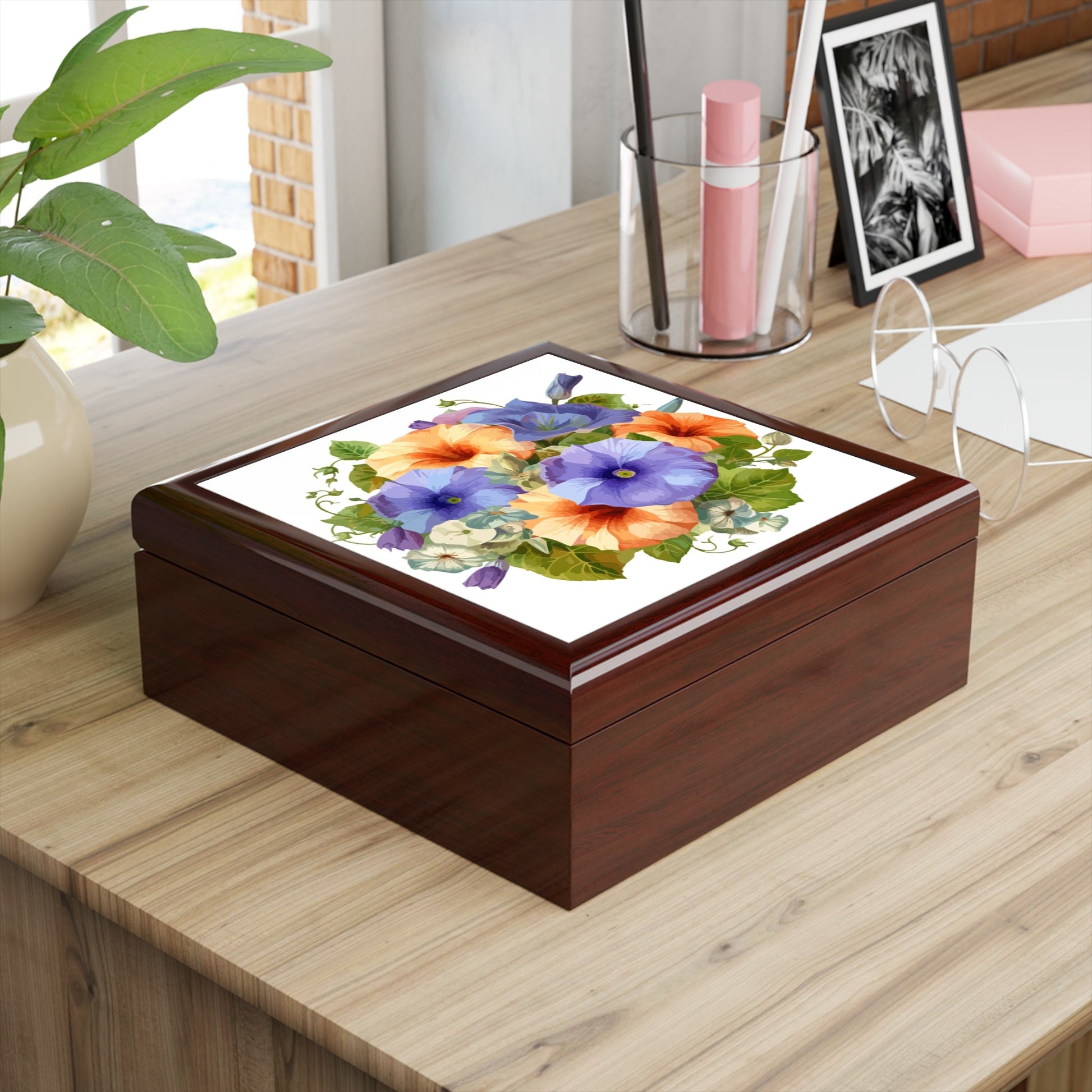 Floral Pansy Jewelry Box — Hand-Painted BOHO Jewelry Organizer - Cherished Harbor Gifts